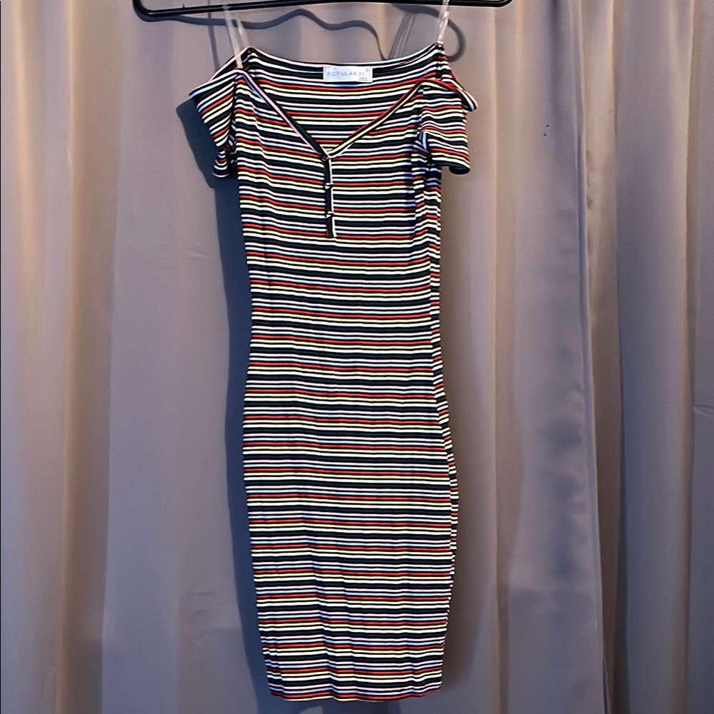 striped short sleeve bodycon dress